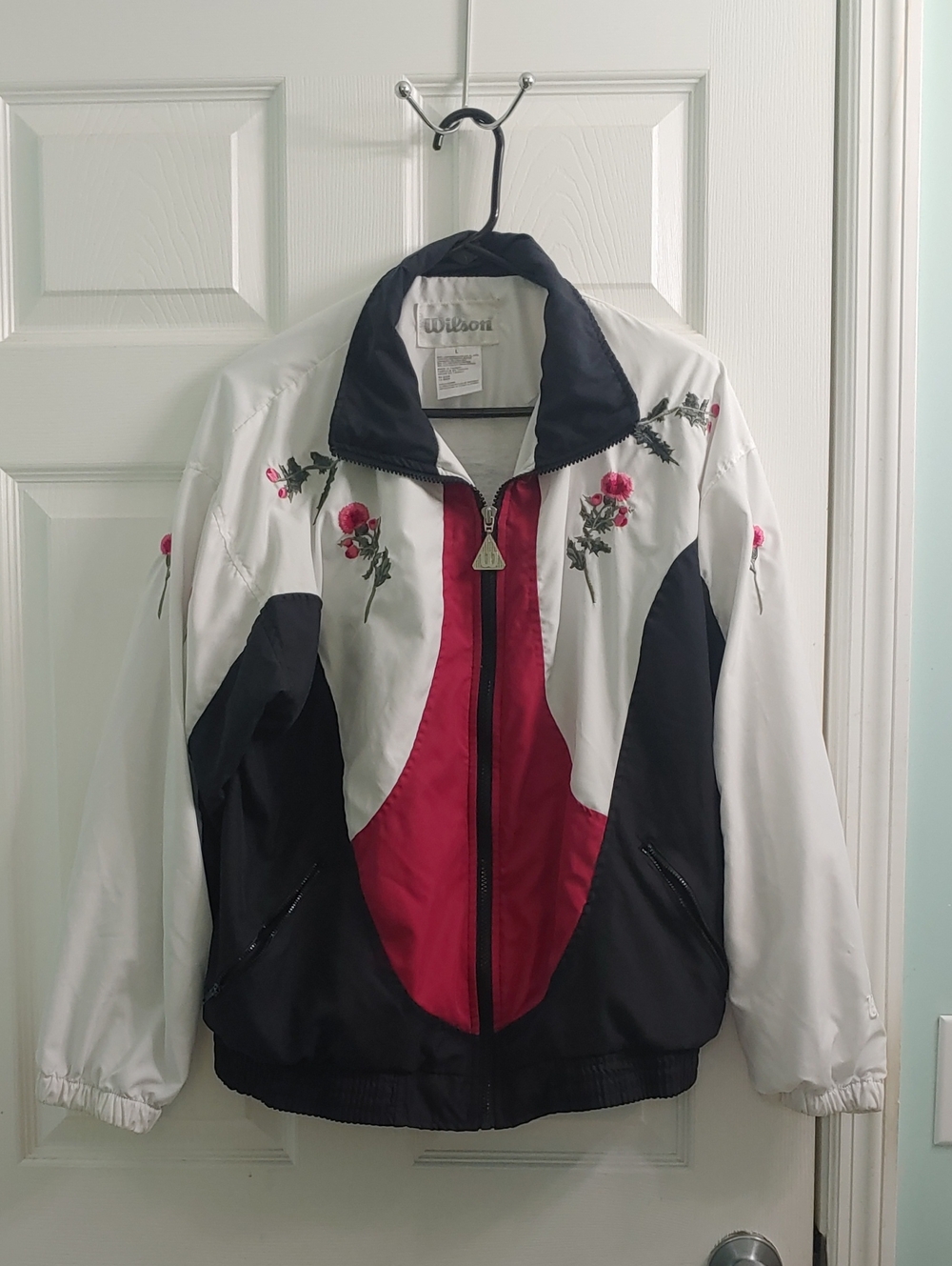 Vintage Wilson Windbreaker Women's L Floral Embroidered Tennis Jacket